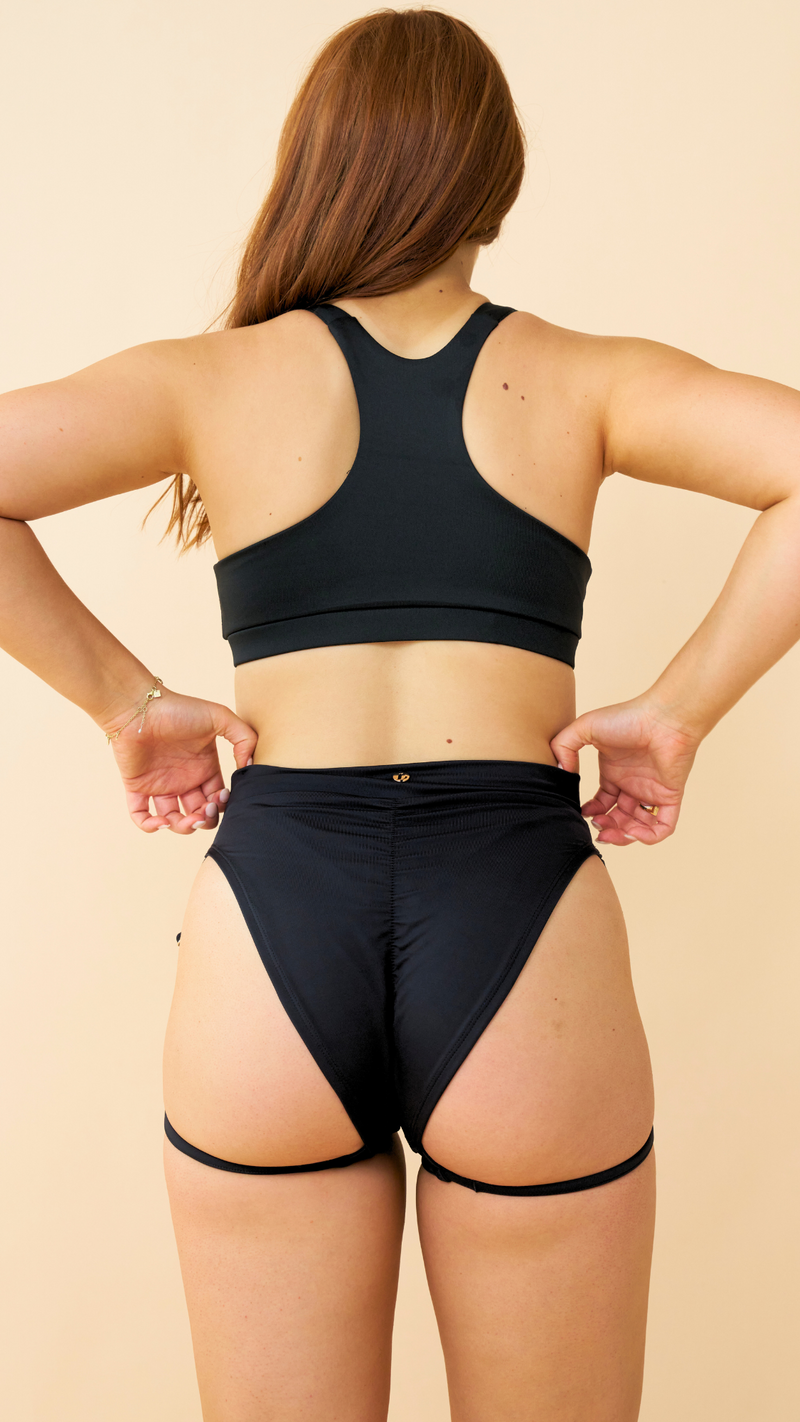 High Cut Garter Shorts Black