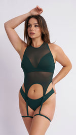 Anna Basque Suspender Set in Green