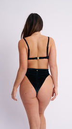 May Scrunch Back Velvet Top Emerald Green