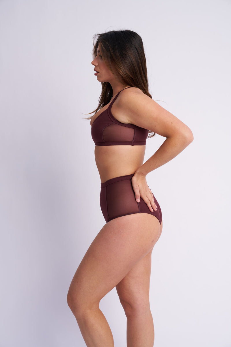 Gigi Top - Mesh Pannelled Top Recycled Cacao