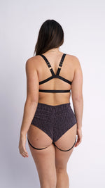 Lure You High Waisted Garter Shorts Blue Rose Gold Shimmer
