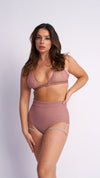 Lure You High Waisted Garter Shorts Rose Gold Shimmer