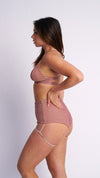 Lure You High Waisted Garter Shorts Rose Gold Shimmer