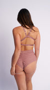 Lure You High Waisted Garter Shorts Rose Gold Shimmer