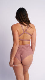 Lure You High Waisted Garter Shorts Rose Gold Shimmer