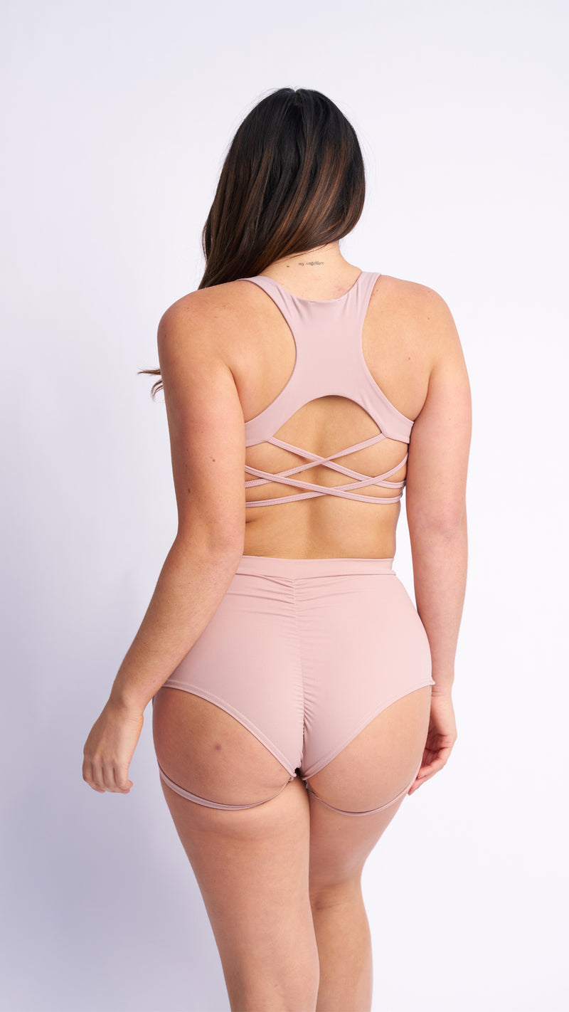 Lure You High Waist Garter Shorts Taupe