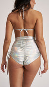 High Waist Drawstring Bottoms Metallic Silver