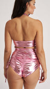 High Neck Top Metallic Baby Pink