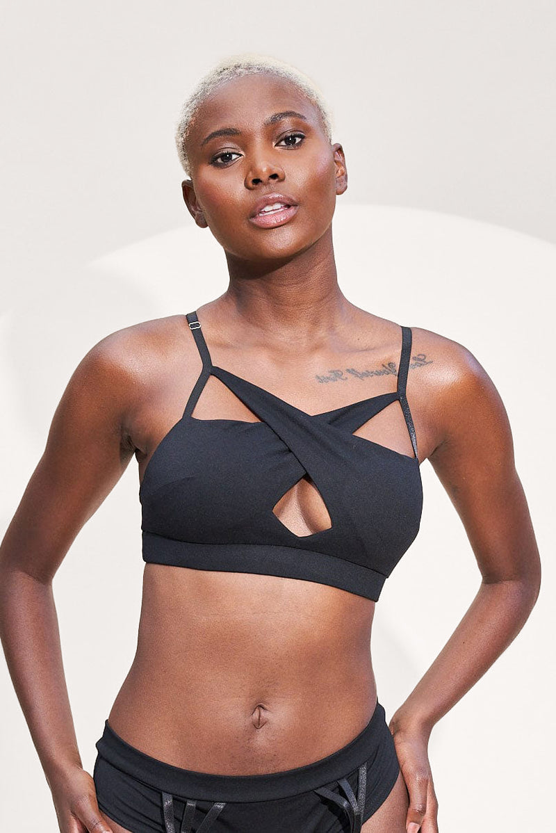 Cleo Bra - Cross Over Cut Out Bra Recycled Black