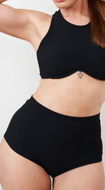 High Waist Shorts - Basic Scrunch Shorts Ribbed Black