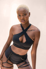 Roxy Top - Cross Over Cut Out Halter Top Black