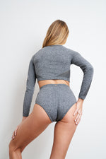 High Waist Bottom - Ribbed Scrunch Recycled Bottoms Grey